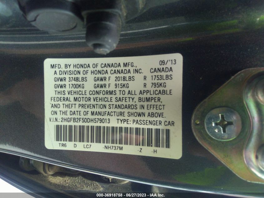 2013 HONDA CIVIC - 2HGSB2S50DH579013