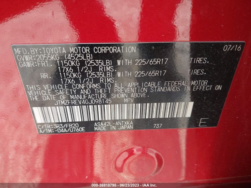 2016 TOYOTA RAV4 LE - JTMZFREV4GJ098145
