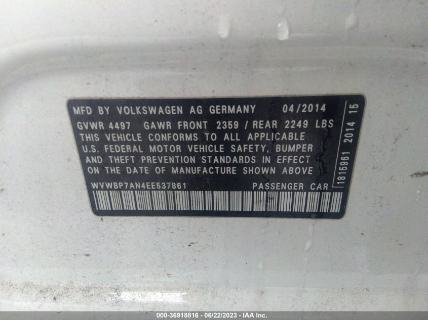 2014 VOLKSWAGEN CC SPORT - WVWBP7AN4EE537861