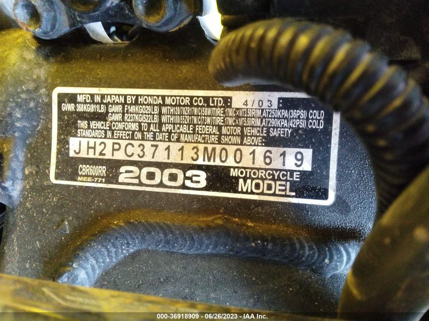 2003 HONDA CBR600 RR - JH2PC37113M001619