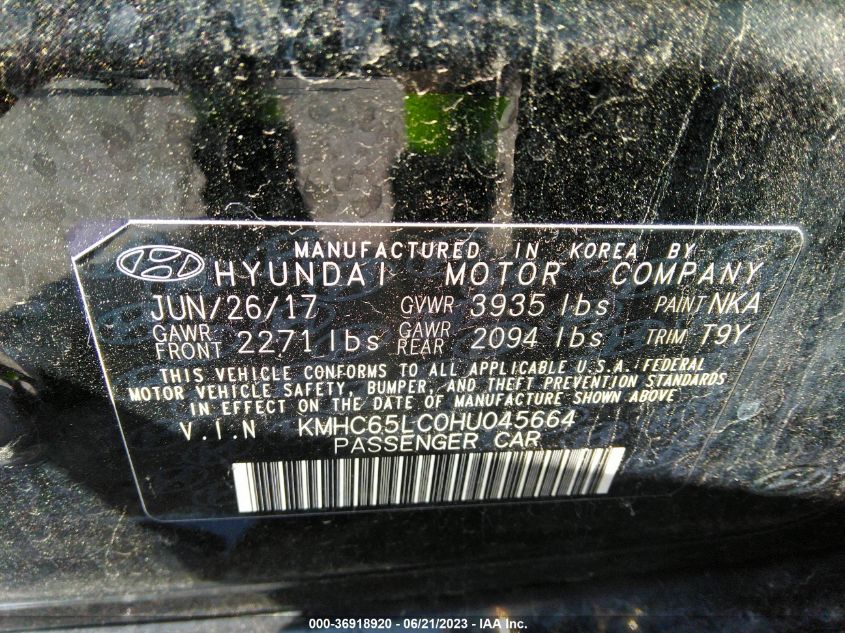 2017 HYUNDAI IONIQ HYBRID BLUE - KMHC65LC0HU045664