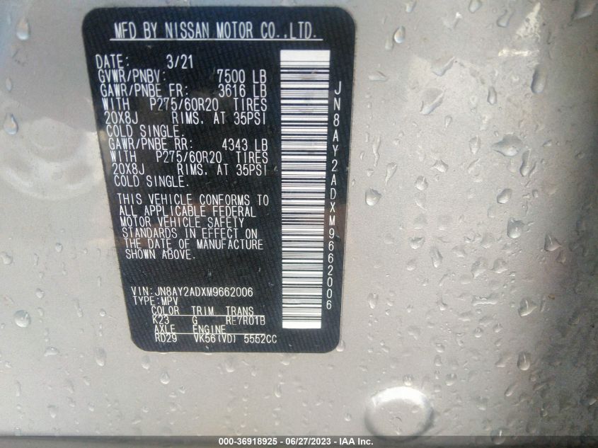 2021 NISSAN ARMADA SV - JN8AY2ADXM9662006