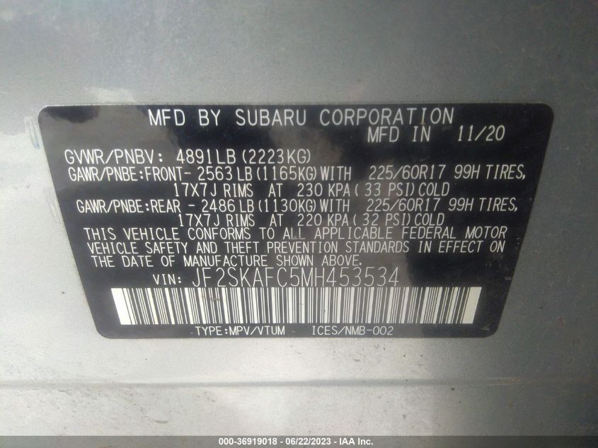 2021 SUBARU FORESTER PREMIUM - JF2SKAFC5MH453534