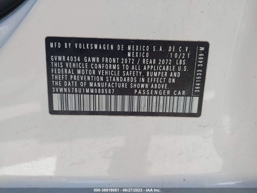 2021 VOLKSWAGEN JETTA S/R-LINE - 3VWN57BU1MM088587