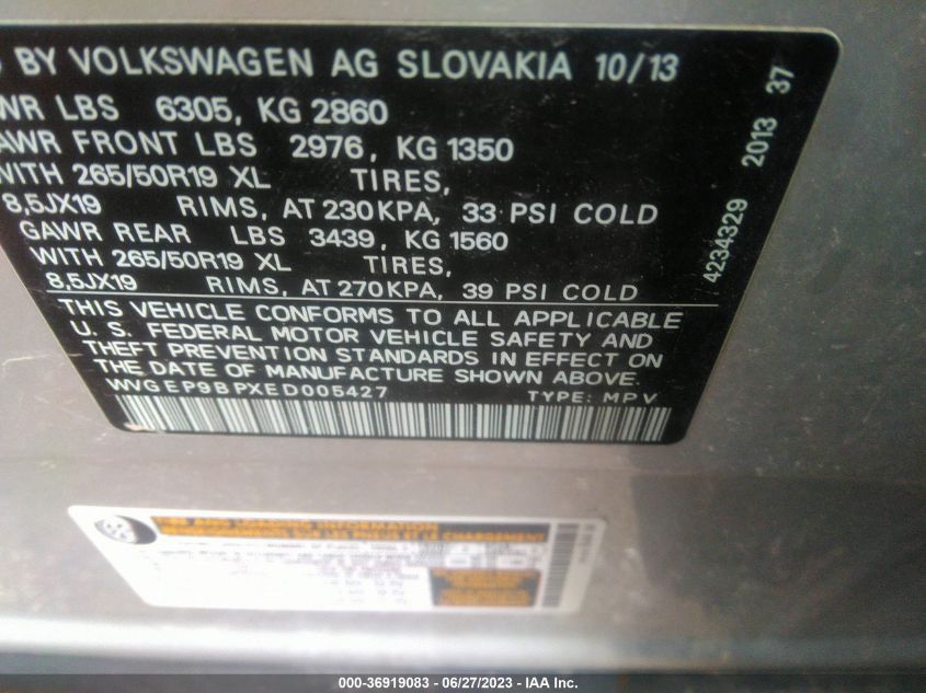 2014 VOLKSWAGEN TOUAREG V6 TDI - WVGEP9BPXED005427