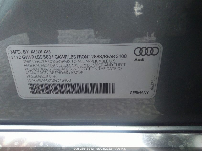 2013 AUDI A8 L 3.0L WAURGAFDXDN016103