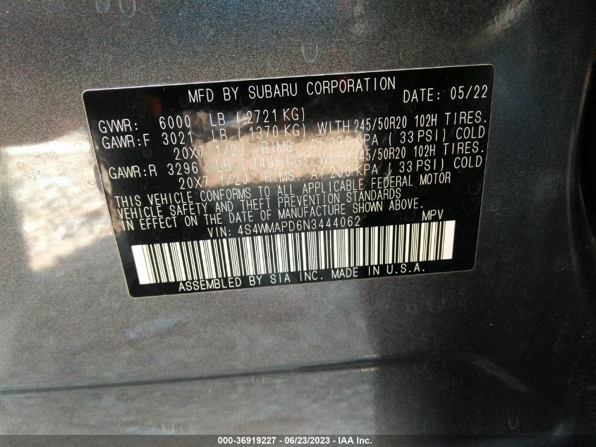 2022 SUBARU ASCENT LIMITED - 4S4WMAPD6N3444062