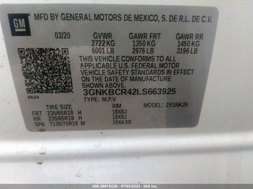2020 CHEVROLET BLAZER 2LT - 3GNKBCR42LS663925