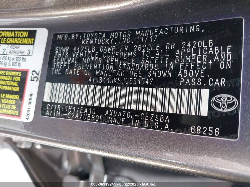 2019 TOYOTA CAMRY XSE - 4T1B61HK4KU771278