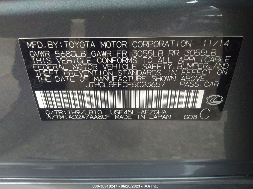 2015 LEXUS LS 460 - JTHCL5EF0F5023657
