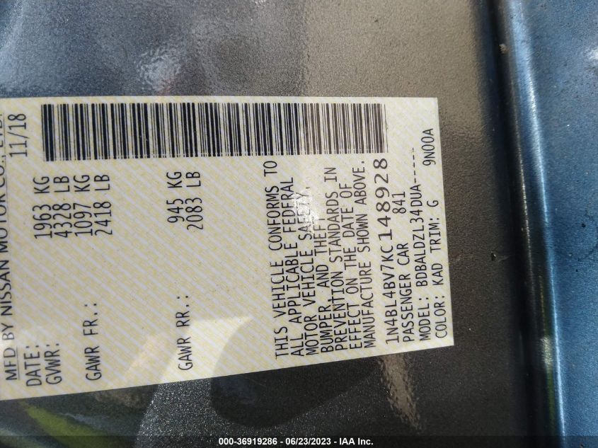 2019 NISSAN ALTIMA 2.5 S - 1N4BL4BV7KC148928