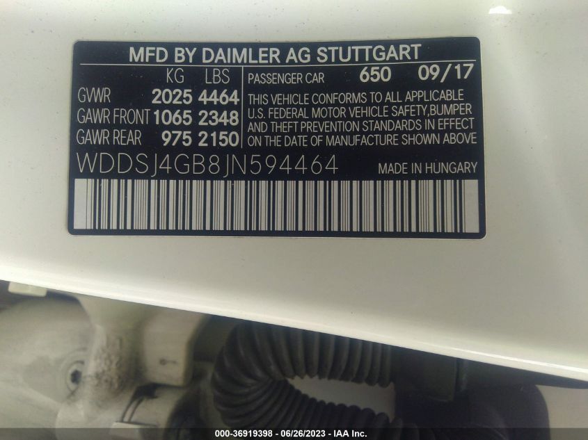 2018 MERCEDES-BENZ CLA 250 4MATIC - WDDSJ4GB8JN594464