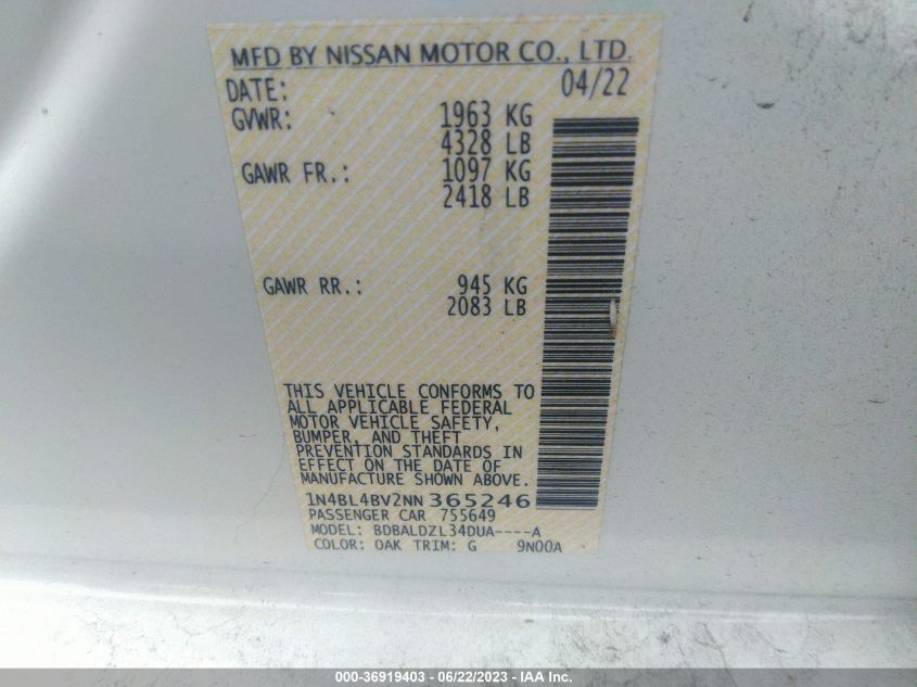 2022 NISSAN ALTIMA S - 1N4BL4BV2NN365246