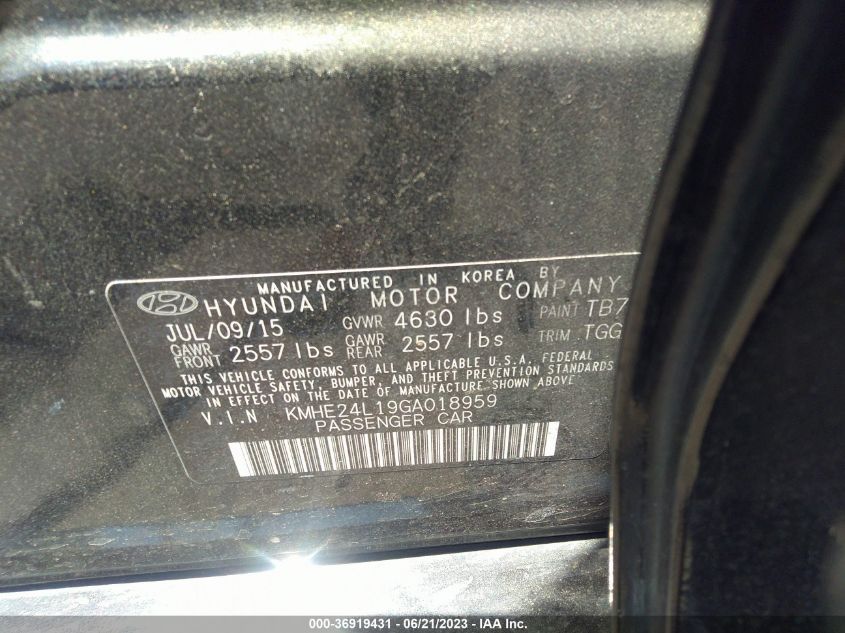 2016 HYUNDAI SONATA HYBRID SE - KMHE24L19GA018959