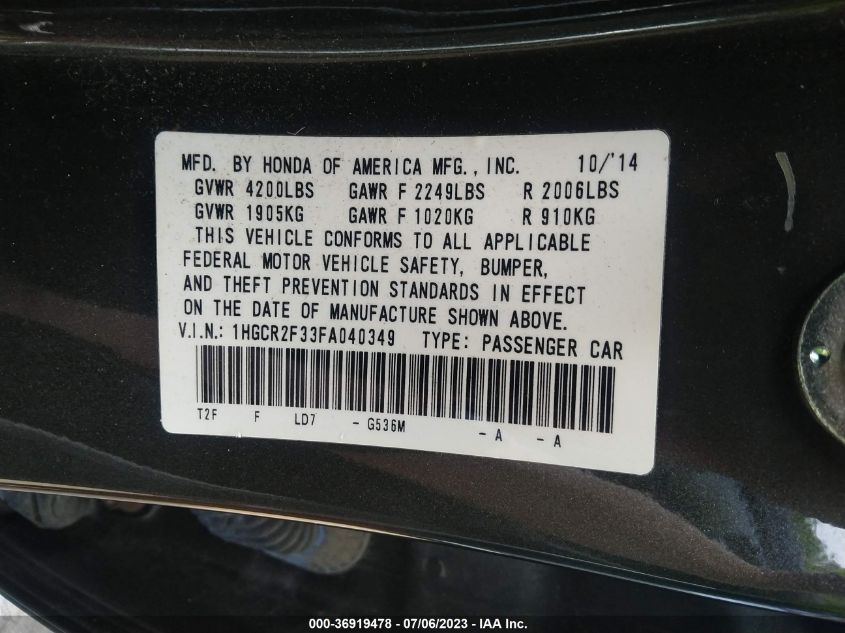 2015 HONDA ACCORD SEDAN LX - 1HGCR2F33FA040349