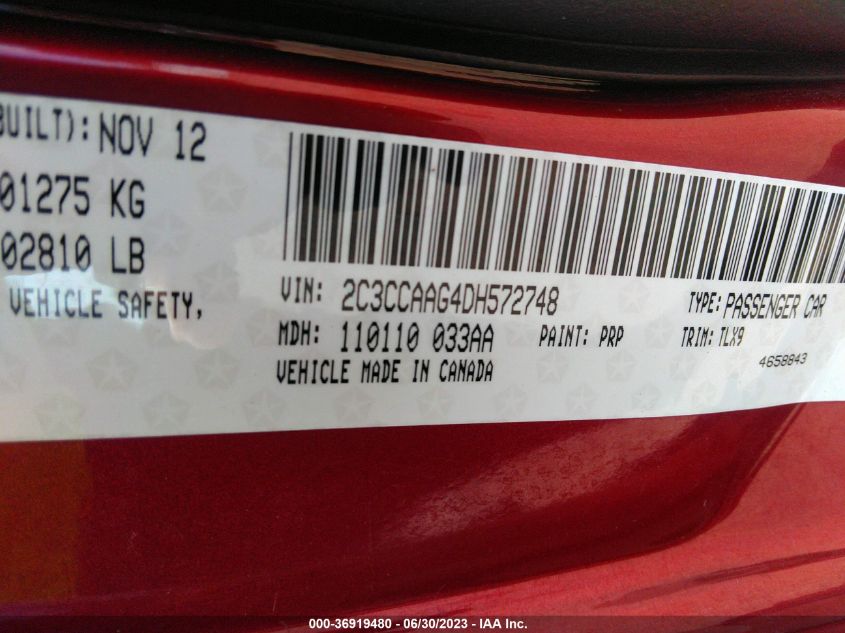 2013 CHRYSLER 300 - 2C3CCAAG4DH572748
