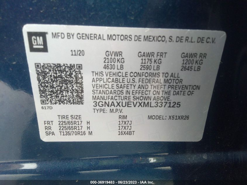 2021 CHEVROLET EQUINOX LT - 3GNAXUEVXML337125