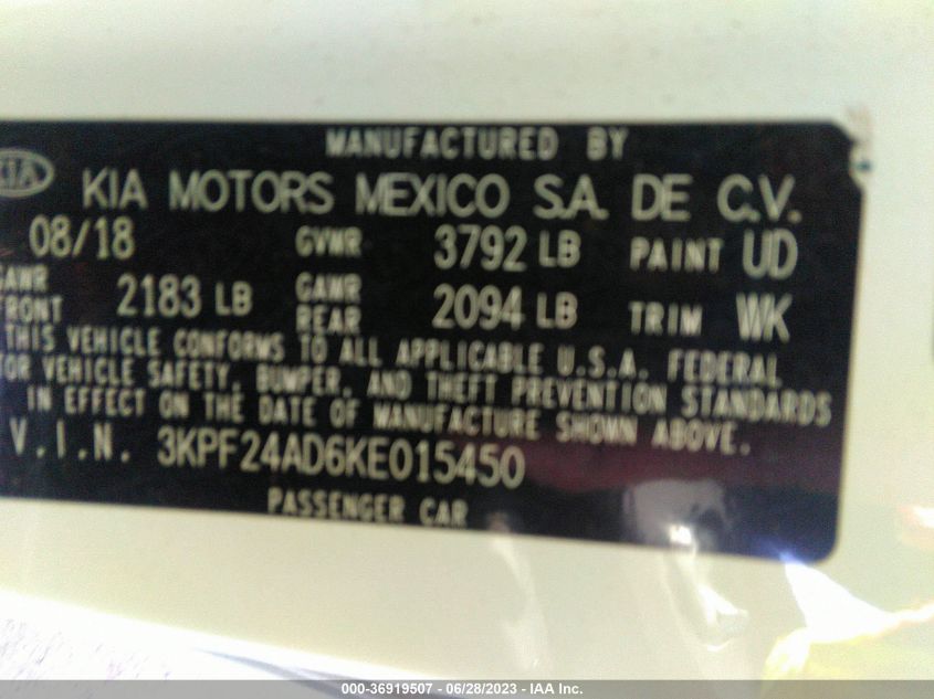 2019 KIA FORTE FE - 3KPF24AD6KE015450