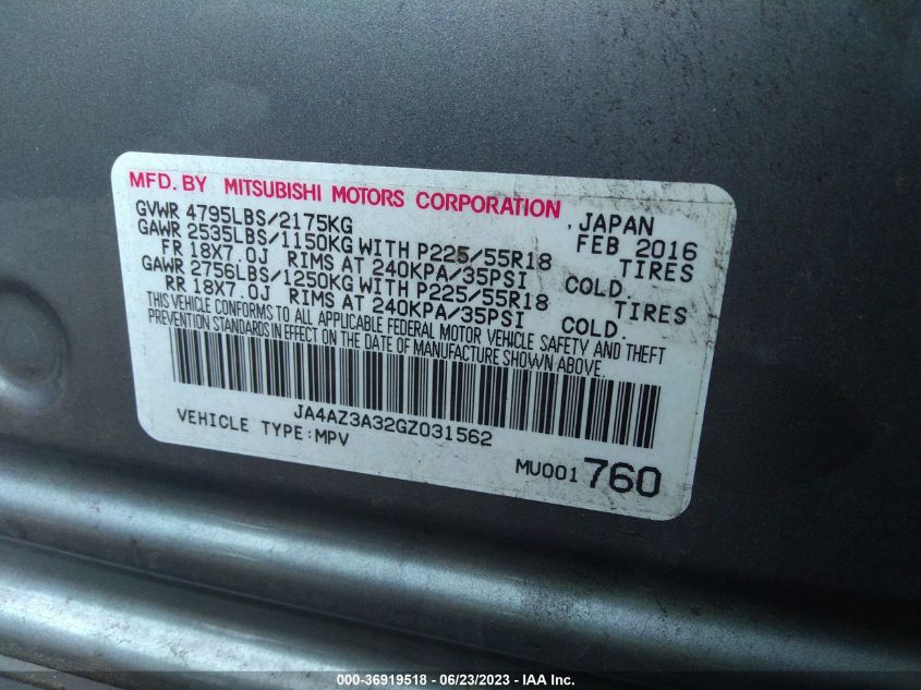 2016 MITSUBISHI OUTLANDER SE/SEL/ES - JA4AZ3A32GZ031562