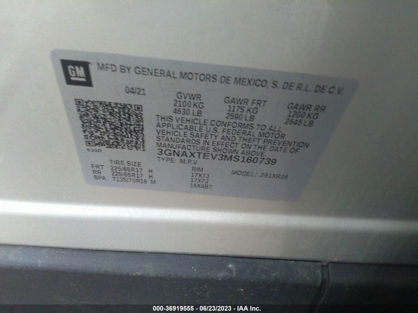 2021 CHEVROLET EQUINOX LT - 3GNAXTEV3MS160739