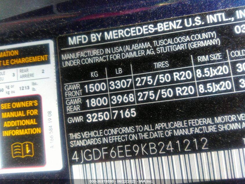 2019 MERCEDES-BENZ GLS GLS 450 - 4JGDF6EE9KB241212
