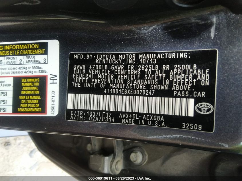 2014 TOYOTA AVALON HYBRID LIMITED/XLE TOURING 4T1BD1EBXEU020247