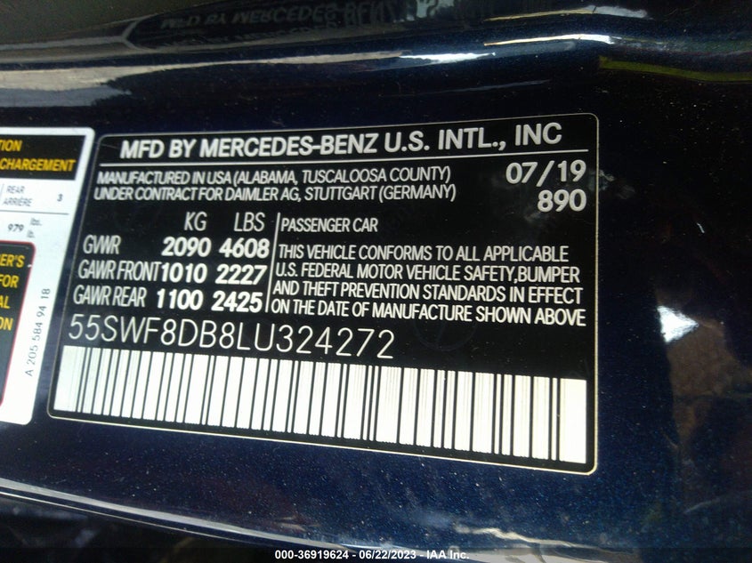 VIN 55SWF8DB8LU324272 2020 MERCEDES-BENZ C-CLASS C 300