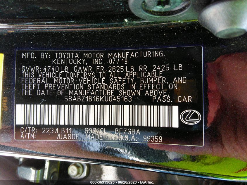 58ABZ1B16KU045163 Lexus ES 350 9