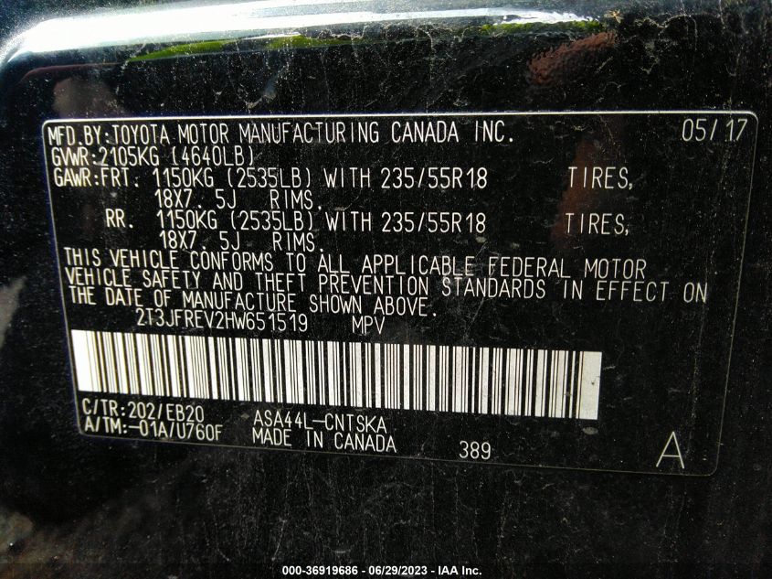 2017 TOYOTA RAV4 SE - 2T3JFREV2HW651519