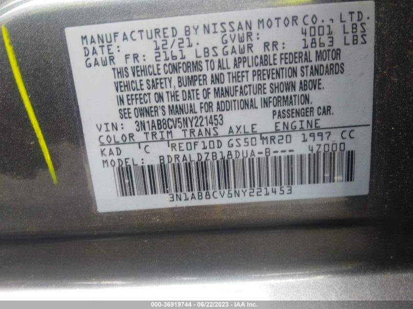 2022 NISSAN SENTRA SV - 3N1AB8CV5NY221453