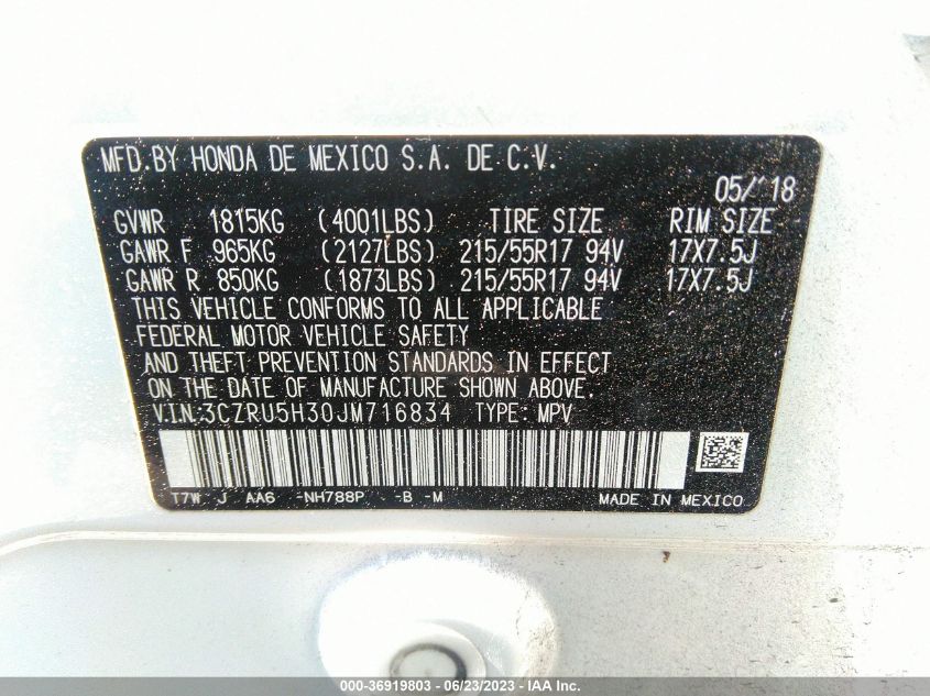 2018 HONDA HR-V LX - 3CZRU5H30JM716834