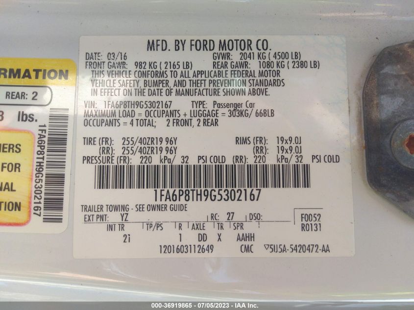 2016 FORD MUSTANG ECOBOOST - 1FA6P8TH9G5302167
