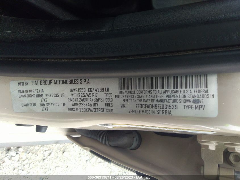 2015 FIAT 500L TREKKING - ZFBCFADH9FZ031529