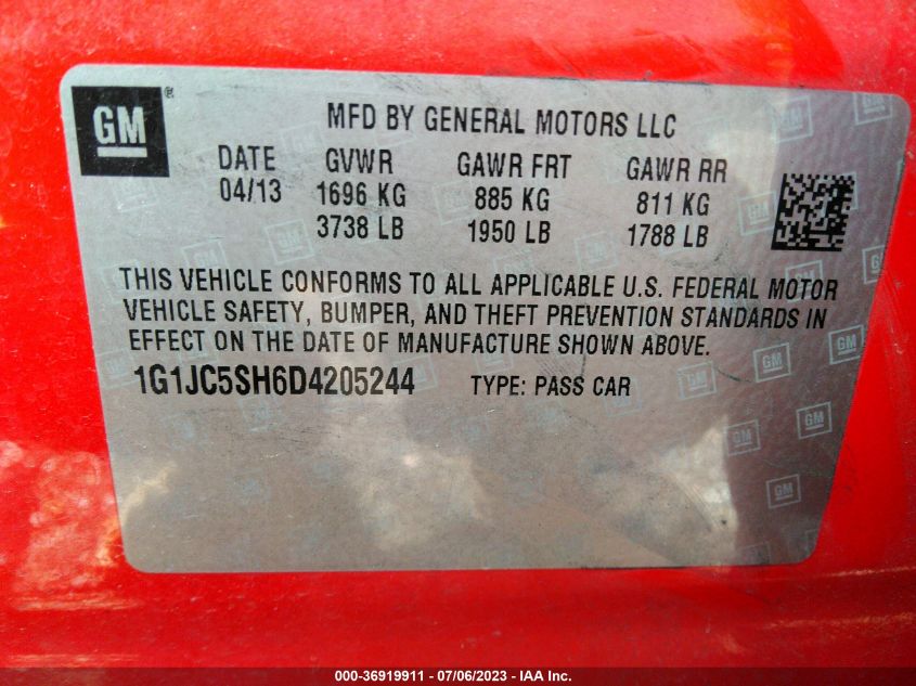 2013 CHEVROLET SONIC LT - 1G1JC5SH6D4205244