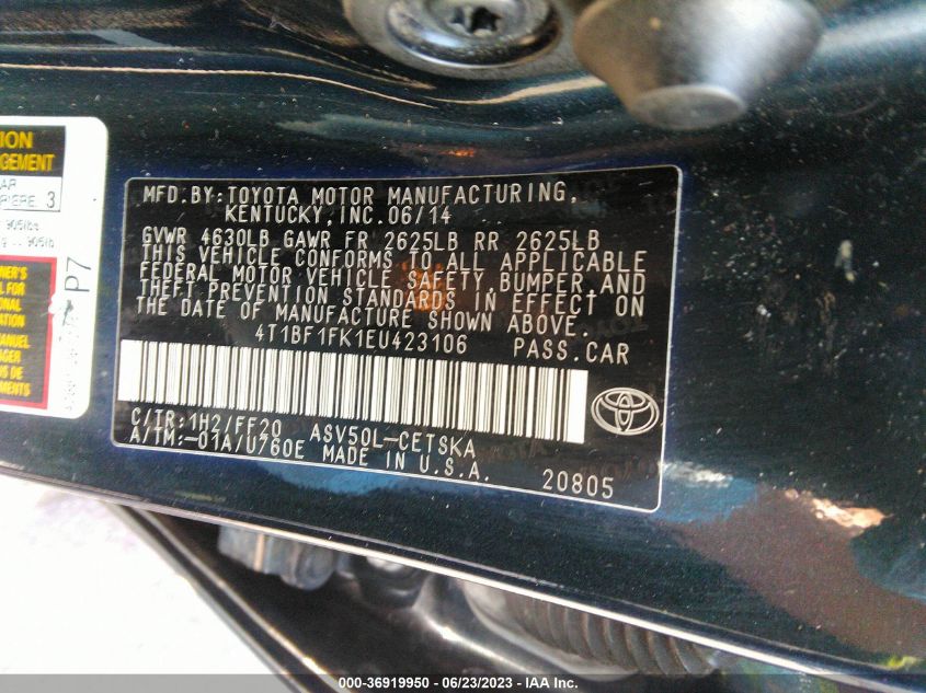 2014 TOYOTA CAMRY L/LE/XLE/SE/SE SPORT - 4T1BF1FK1EU423106