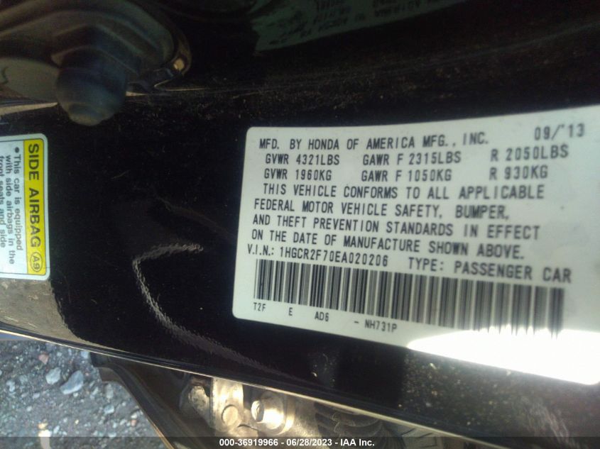 2014 HONDA ACCORD SEDAN EX - 1HGCR2F70EA020206