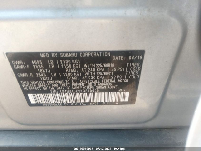 2019 SUBARU OUTBACK LIMITED - 4S4BSAJC9K3340620