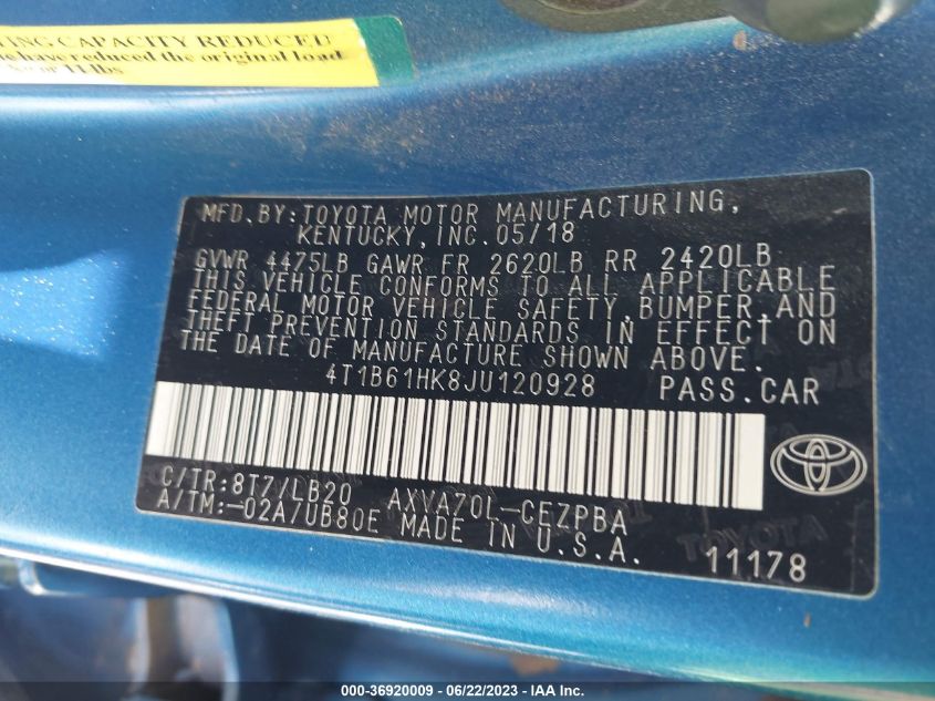 2018 TOYOTA CAMRY XSE - 4T1B61HK8JU120928