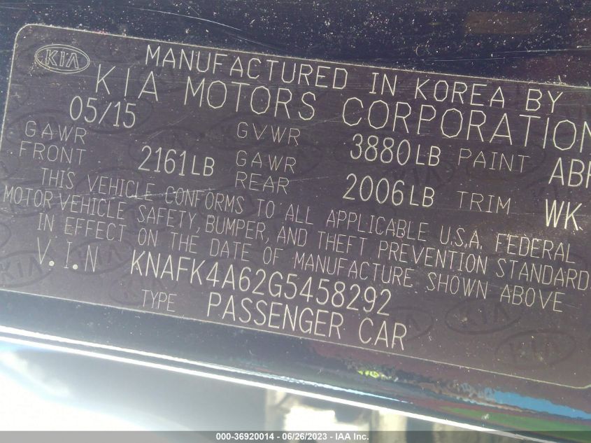 2016 KIA FORTE LX - KNAFK4A62G5458292