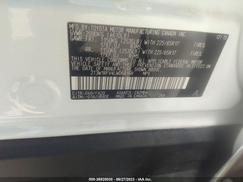 2020 TOYOTA RAV4 XLE - 2T3W1RFV4LW068168