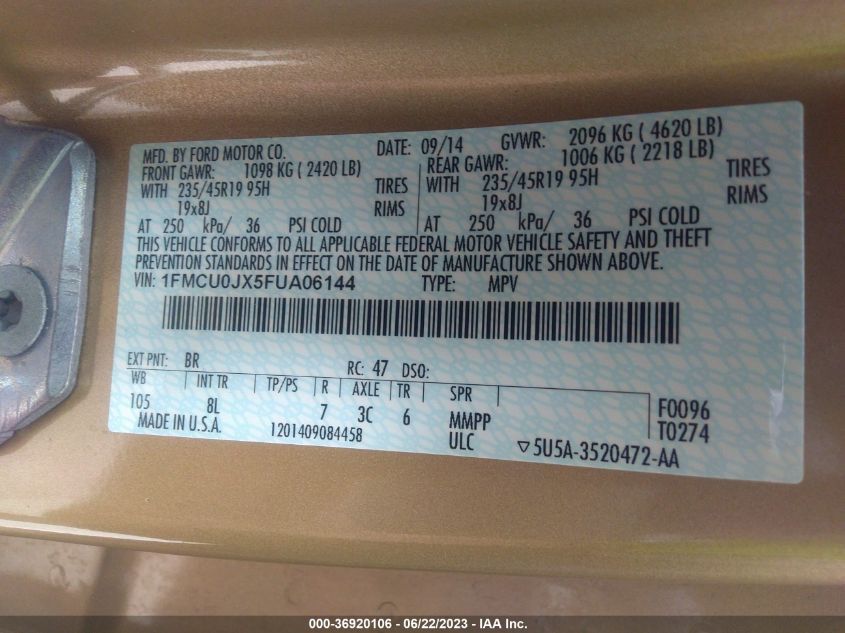 2015 FORD ESCAPE TITANIUM - 1FMCU0JX5FUA06144