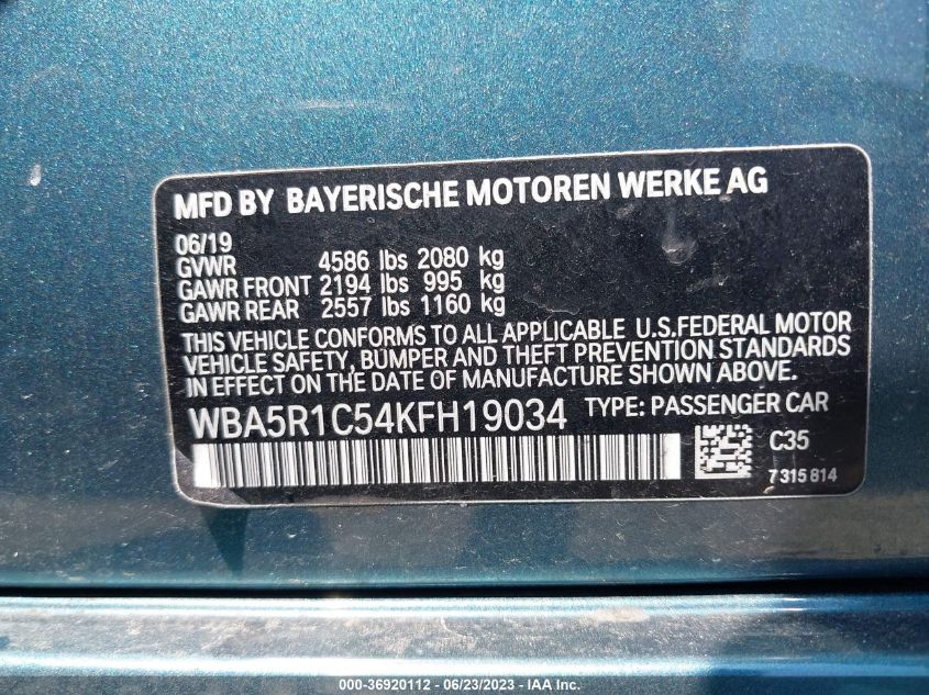 2019 BMW 3 SERIES 330I - WBA5R1C54KFH19034