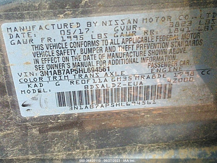 2017 NISSAN SENTRA SV - 3N1AB7AP5HL694561