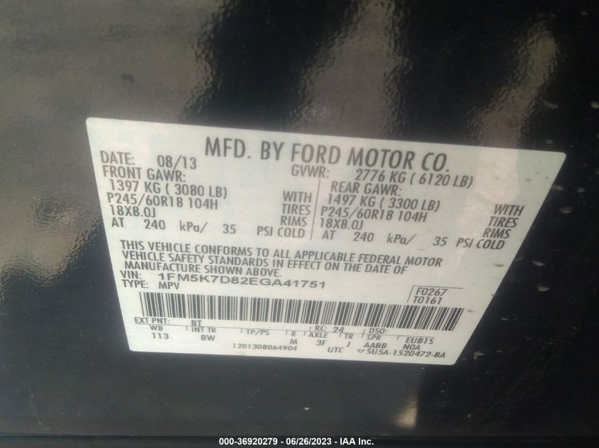 2014 FORD EXPLORER XLT - 1FM5K7D82EGA41751