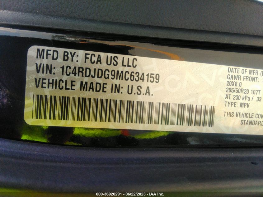 2021 DODGE DURANGO GT - 1C4RDJDG9MC634159