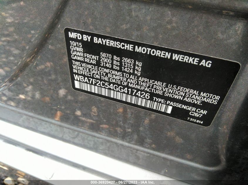 2016 BMW 7 SERIES 750I XDRIVE - WBA7F2C54GG417426