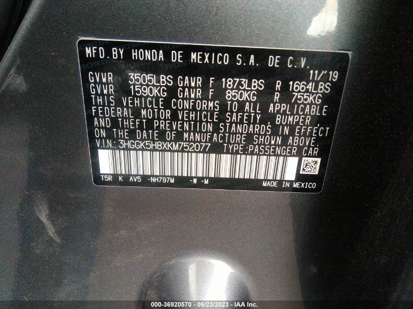 2019 HONDA FIT EX - 3HGGK5H8XKM752077