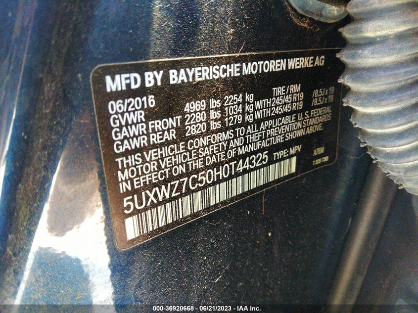 VIN 5UXWZ7C50H0T44325 2017 BMW X3 SDRIVE28I