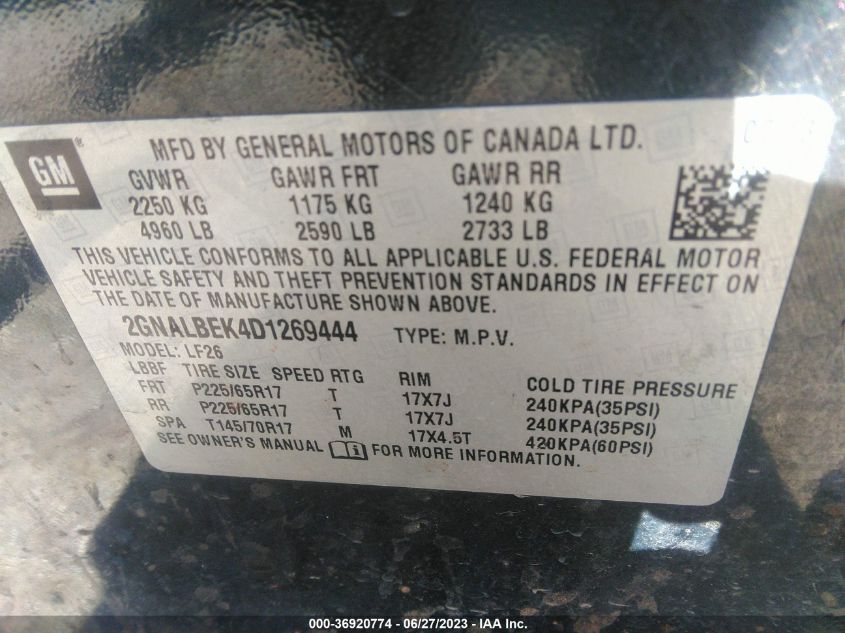 2013 CHEVROLET EQUINOX LS - 2GNALBEK4D1269444