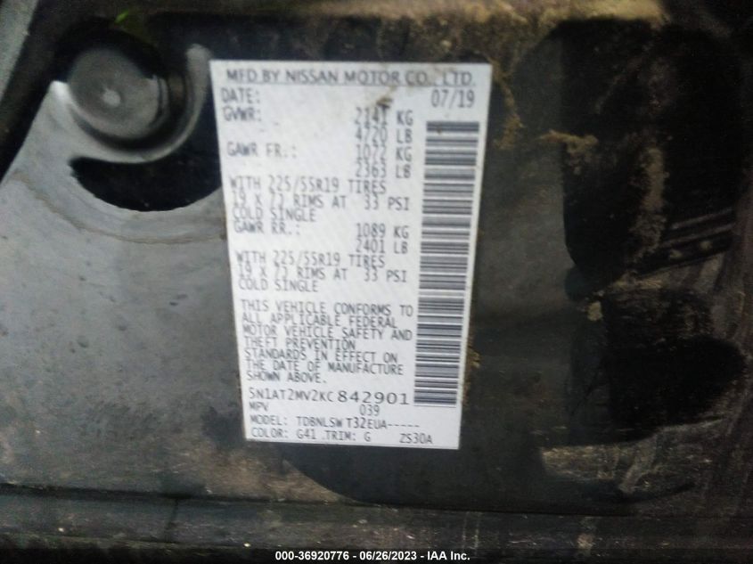2019 NISSAN ROGUE SL - 5N1AT2MV2KC842901